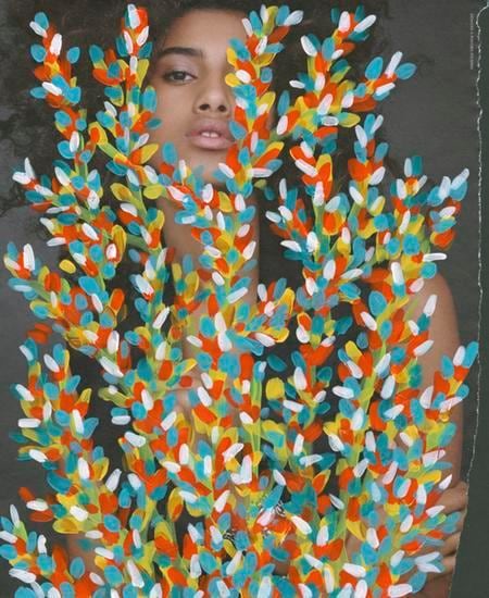 Untitled (Imaan Hammam by Mario Sorrenti for Tiffany & Co.), 2016, 	Acrylic on Magazine Page