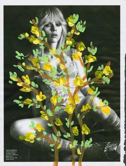 Untitled (Scarlet Johanson in Dolce Gabbana by Mert Alas & Marcus Piggott for W Magazine, March 2015), 2015, 	Acrylic on Magazine Page