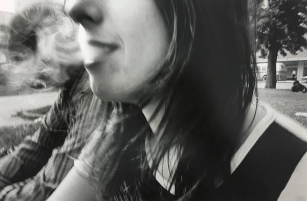 Exchanging Smoke on Square, 1971, 	11 x 14 inch gelatin silver print