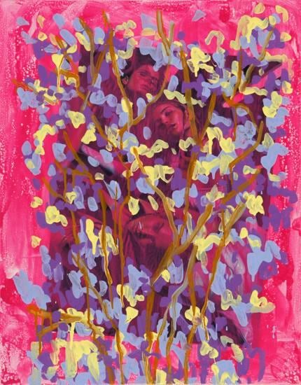 Untitled, 2015, 	Acrylic, Urethane, and Magazine Page on Canvas