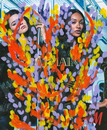 Untitled (Kendall Jenner and Jourdan Dunn by Mario Sorrenti for Balmain and H&M), 2016, 	Acrylic on Magazine Page