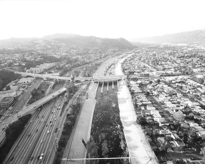 L.A. River Looking Northwest, I-5 and Los Feliz at Left, 2004, 40 x 50 inches 