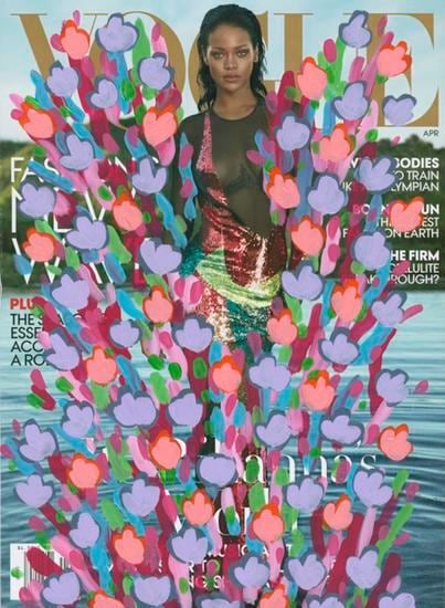 Untitled (Rihanna by Mert Alas and Marcus Piggott for Vogue, April, 2016), 2016, 	Acrylic on Magazine Page