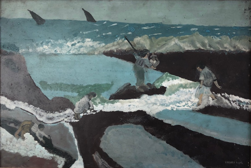 Bárbaro Rivas (1893-1967) Venezuela, La pesca milagrosa (The Miraculous Fishing), c. 1965, Enamel paint on Masonite, 13 x 19.25 in