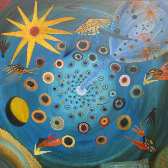 Ionel Talpaza, Galaxy and Reverse, 1997, 61 x 61 in, oil on canvas