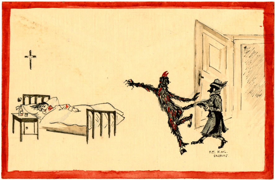 Patient CDK, untitled, ca.&nbsp;1930, ink and water color on cardboard, 9 x 13,8 cm, Salzburger Landesarchiv (reproduction SLA).