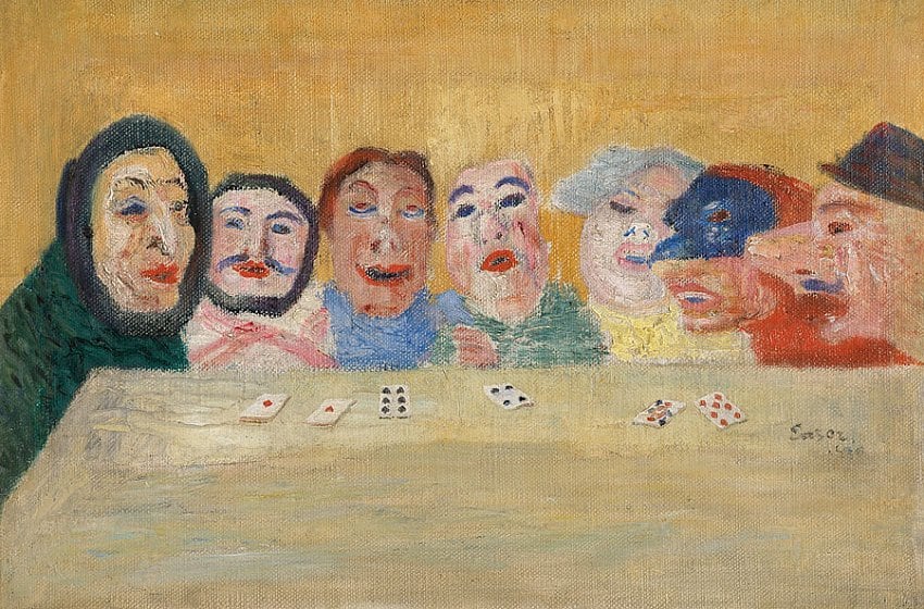 James Ensor Masques regardant un jeu des cartes (Masks Looking at Playing Cards)