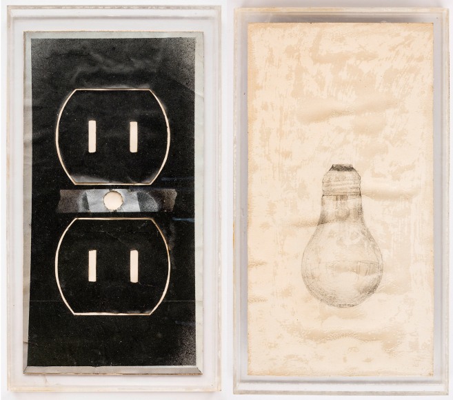ALEX HAY, Stencil for Outlet for Toaster and Drawing of Light Bulb