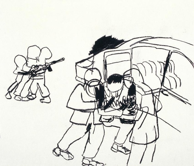 Attentat 1995 charcoal on paper