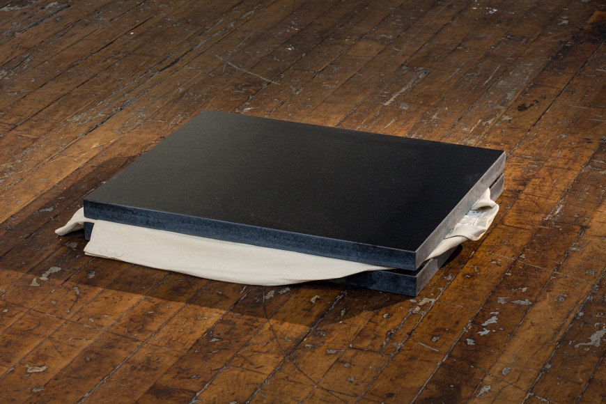 JIMMIE DURHAM, Triptych as Sandwich, in Black Granite and Sheep Hair