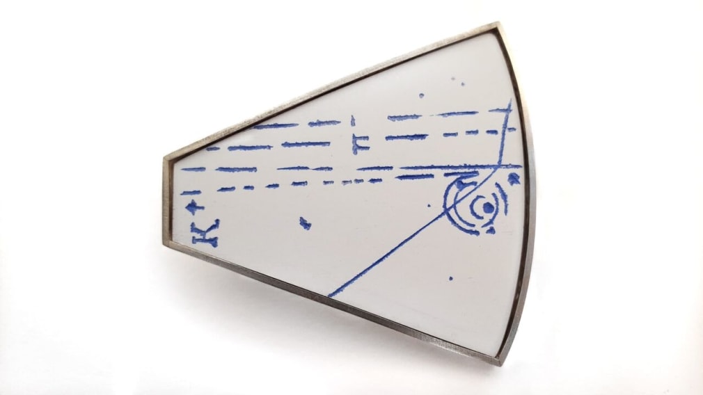 Ann Parkin, Brooch - Particle Shower, Etched Blueprint #2