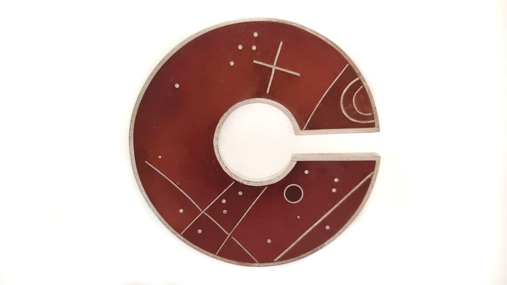 Ann Parkin, Brooch - Particle Shower, Amber #2