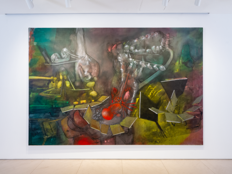 Installation view of Masterworks. This image features a painting by Matta.