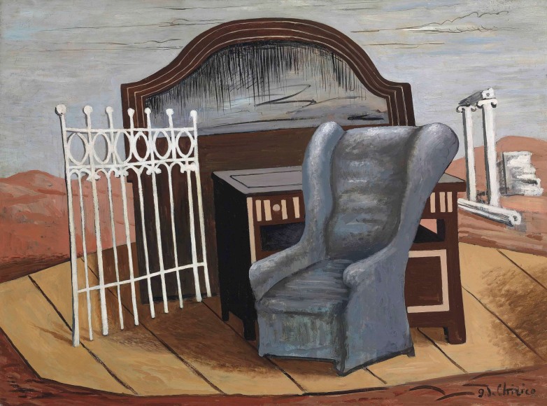 Giorgio de Chirico, Mobili Nella Valle, 1927 ​Oil on canvas 97 x 130 cm. (38 x 51&frac14; in.) &copy;Helly Nahmad Gallery NY
