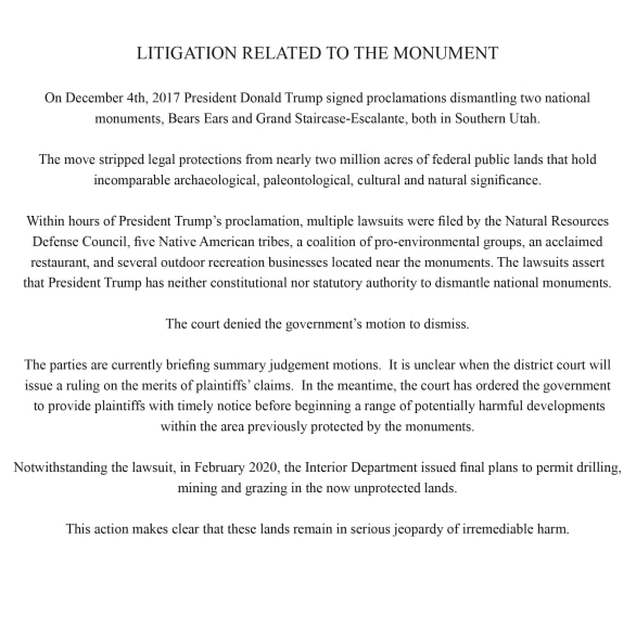  , Litigation Related to the Monument