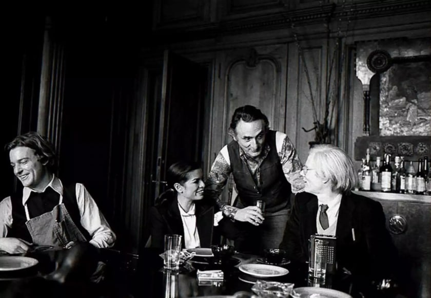 Harry Benson, Andy Warhol, Jamie Wyeth, Larry Rivers, and Bianca Jagger at The Factory, New York, 1977