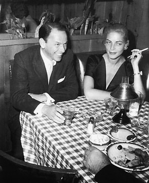 Frank Worth, Frank Sinatra and Lauren Bacall at Musso & Frank Grill, 1957
