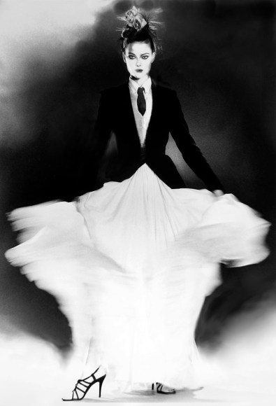Lillian Bassman In Full Swing: Shalom Harlow in Jean Paul Gaultier, The New York Times Magazine, 1998