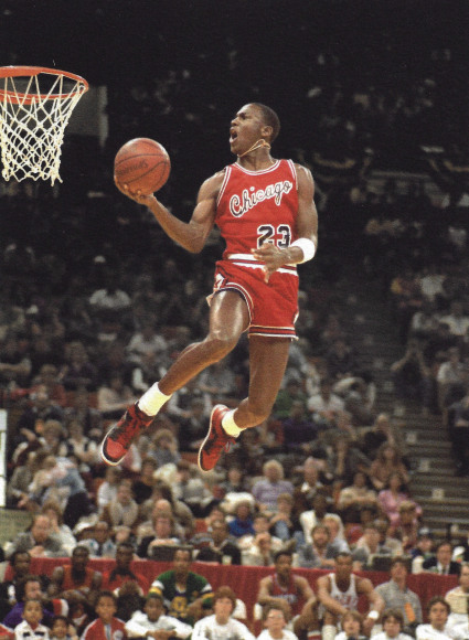 George Kalinsky, Michael Jordan at his first All-Star game (and wearing the very first prototype of the Air Jordan sneaker), Indianapolis, 1984