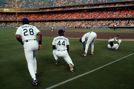 Steve McCurry, Kal Daniels, Darryl Strawberry, and Gary Carter, Dodgers Stadium, Los Angeles, 1991