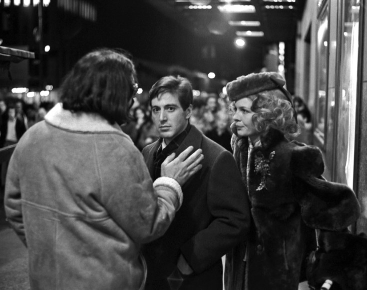 Harry Benson, Francis Ford Coppola, Al Pacino, and Diane Keaton on the set of "The Godfather", 1971