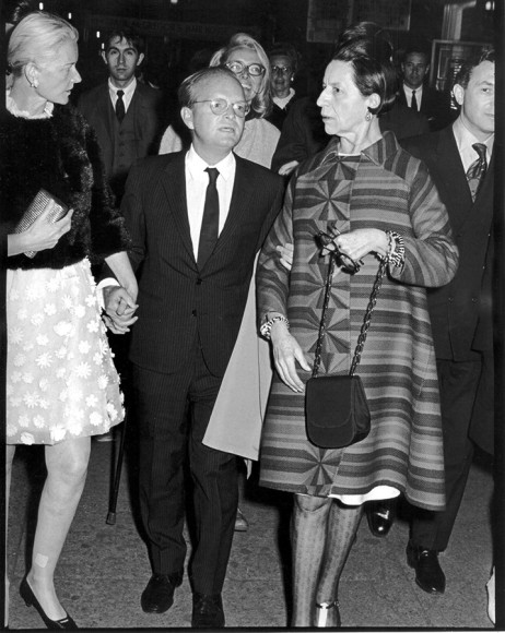 Ron Galella, C.Z. Guest, Truman Capote, and Diana Vreeland, “Trilogy” Premiere at the Arts Theater, New York, 1968