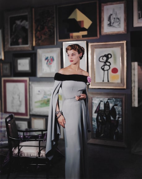 Genevieve Naylor, Jean Patchett in a Netti Rosenstein dress in Raymond Loewy’s apartment, New York, 1950