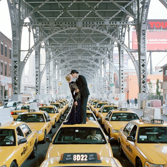 Rodney Smith, Edythe and Andrew Kissing on Top of Taxis, New York City, NY, 2008