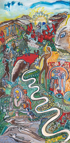 Elisabetta Zangrandi, Paesaggio con Toro rosso e donna con, 2019