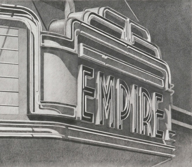 robert cottingham, Empire, 2008, graphite on vellum, 18 7/8 x 22 3/4 inches