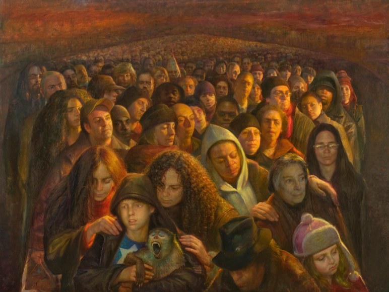 Steven Assael, Crowd #1, 2009, oil on canvas, 72 x 96 inches