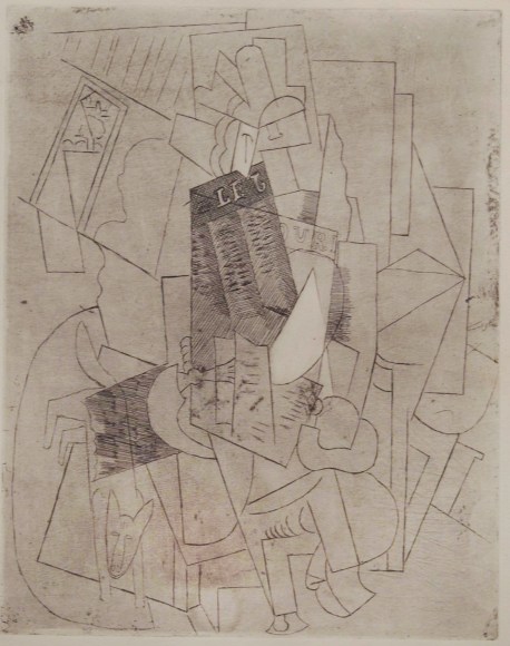 Pablo Picasso L'Homme au Chien, 1914 black and white etching 10 3/4 x 8 1/2 inches