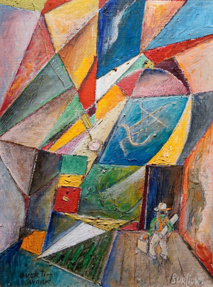 David Burliuk, Overtime Work, c.1910, oil on artist board, 12 x 9 inches