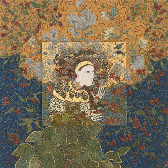 stephanie wilde, Miasma, 2017, ink, acrylic and gold leaf on museum board, 24 x 24 inches