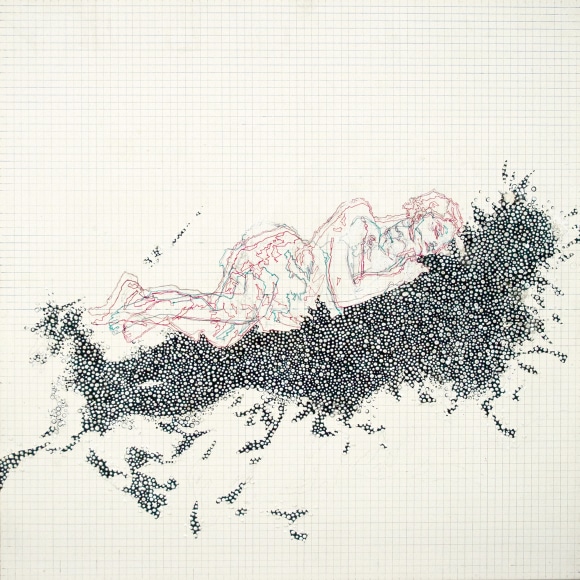 Am&eacute;lie Chabannes, Bride of the Wind #2, 2010, acrylic, ink and tracing paper on wood panel, 19 3/4 x 19 3/4 inches