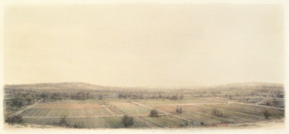 robert bauer, Landscape, 2016, tempera on paper, 13 1/2 x 18 3/4 inches