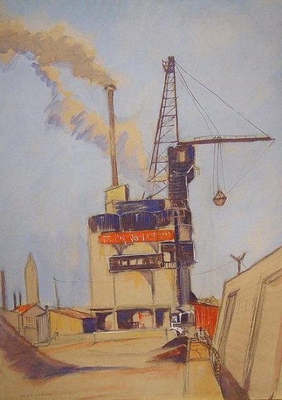 Niles Spencer The Cement Plant, c.1935, watercolor and gouache on paper, 20 1/4 x 14 1/4 inches