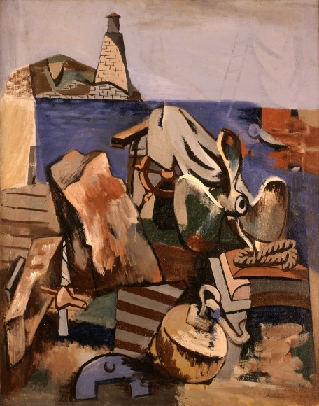 Jan Matulka The Harbor, circa 1930 oil on canvas 34 x 27 inches