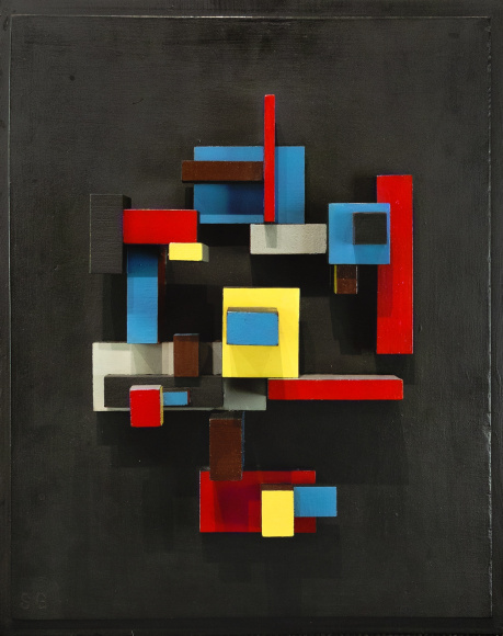 Sidney Gordin, Construction, c. 1955, painted wood, 17 H x 13 1/4 W x 15 1/2 D inches
