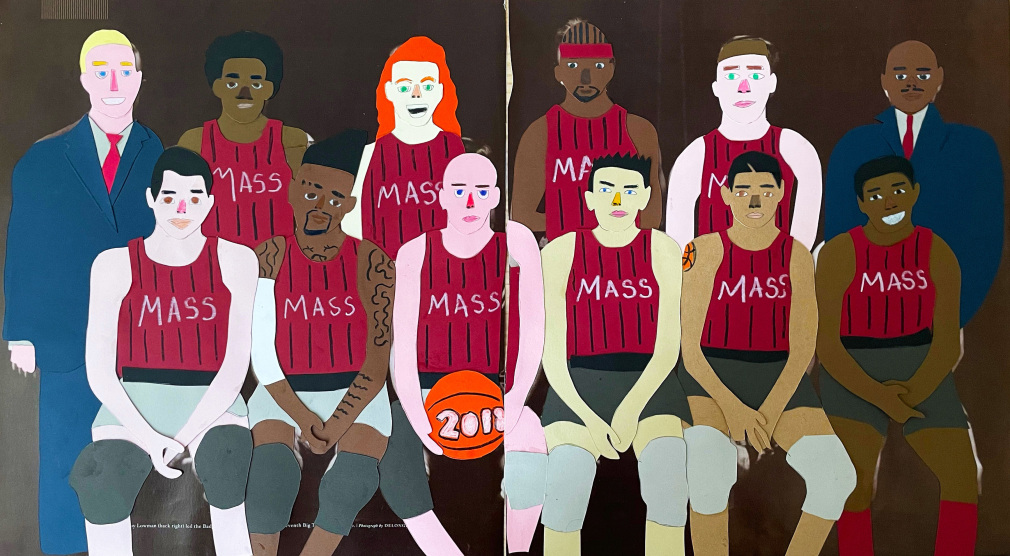 Michael C. Thorpe mass hooligans, 2021 glossy paper, card stock, color pencils 9 1/ 4 x 21 1/4 inches
