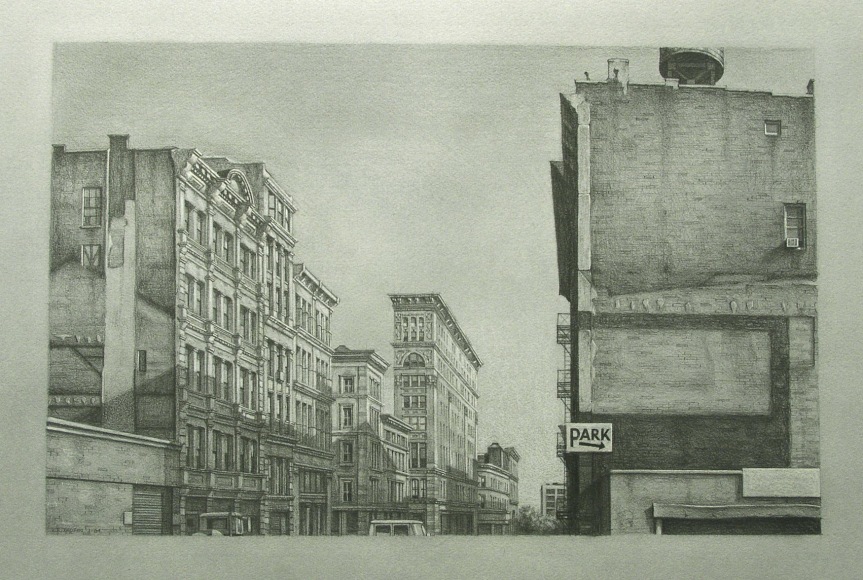 Broome St., 1984, graphite on paper, 14 x 22 inches