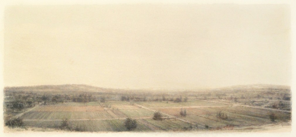 Robert Bauer, Landscape, 2016, tempera on paper, 13 1/2 x 18 3/4 inches