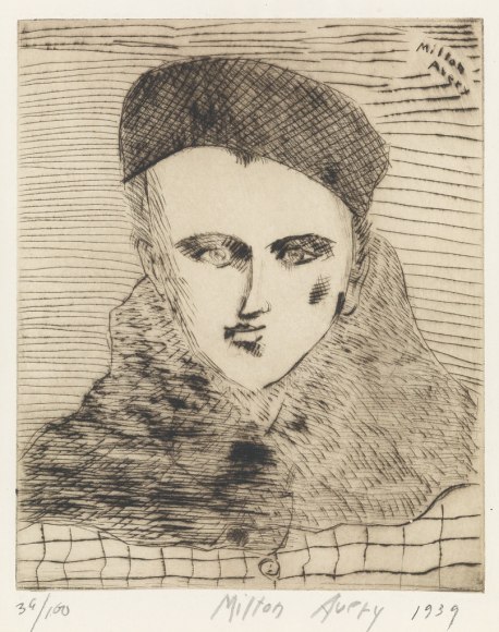 Milton Avery Sally with Beret, 1939 drypoint etching on wove paper 14 7/8 x 13 inches Edition 39/100