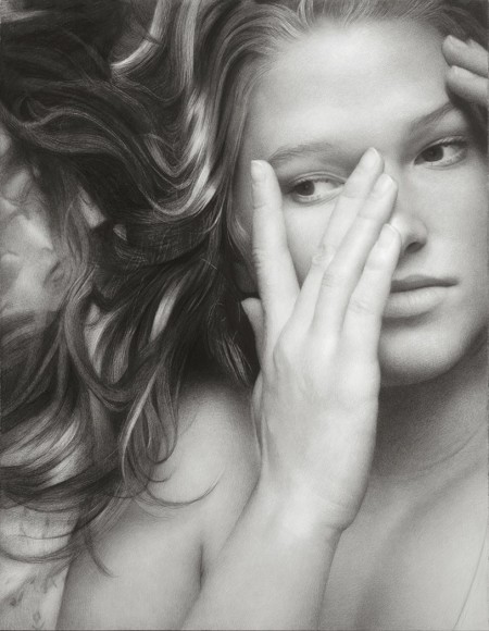 Clio Newton, Grace (SOLD), 2019, compressed charcoal on paper, 50 x 38 3/8 inches