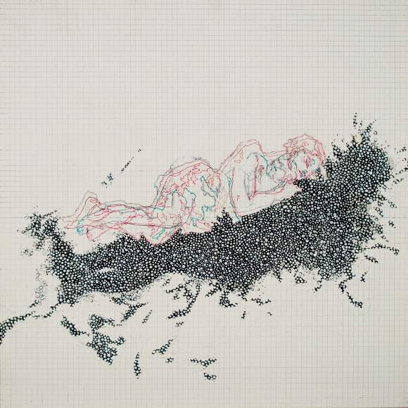 Am&eacute;lie Chabannes, Bride of the Wind #2, 2010, acrylic, ink and tracing paper on wood panel, 19 3/4 x 19 3/4 inches