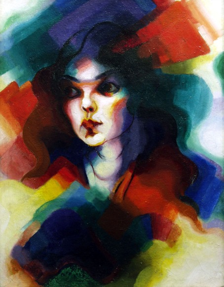 stanton macdonald-wright, Portrait of a Woman, c. 1925 oil on canvas 21 1/2 x 16 3/4 inches