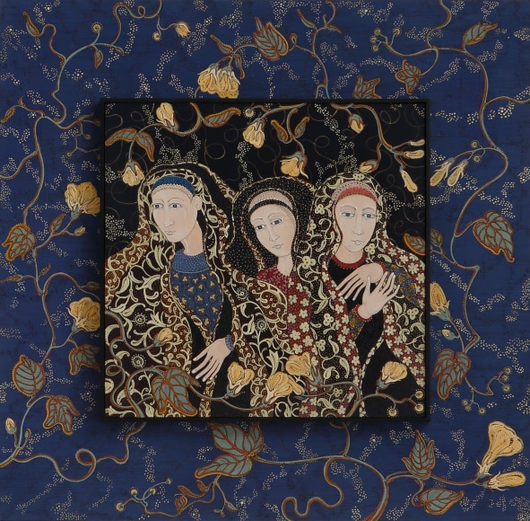 Stephanie Wilde, Finding the Graces, 2018,ink, acrylic and gold leaf on museum board, 20 x 20 inches