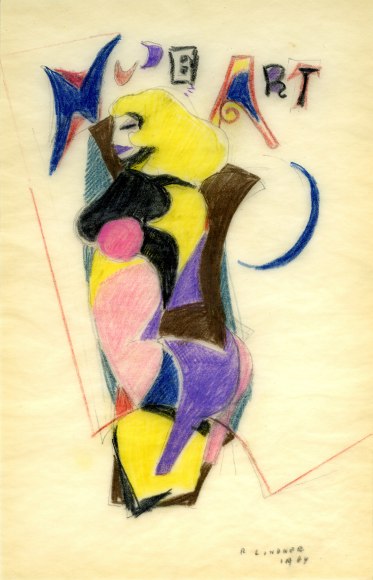 Richard Lindner Untitled (Nude Art), 1964, pastel, colored pencil and graphite on vellum, 9 x 5 3/4 inches