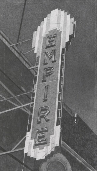 robert cottingham, Empire II (SOLD), 2010, graphite on vellum, 27 5/8 x 15 1/4 inches