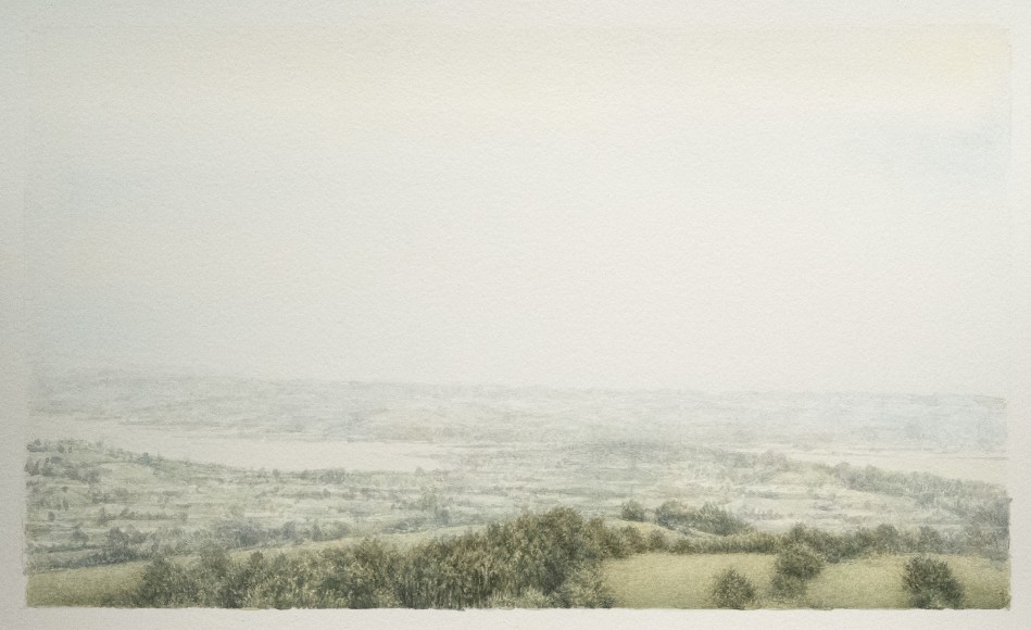 Above the Bay, 2023, tempera on paper, 11 x 17 inches